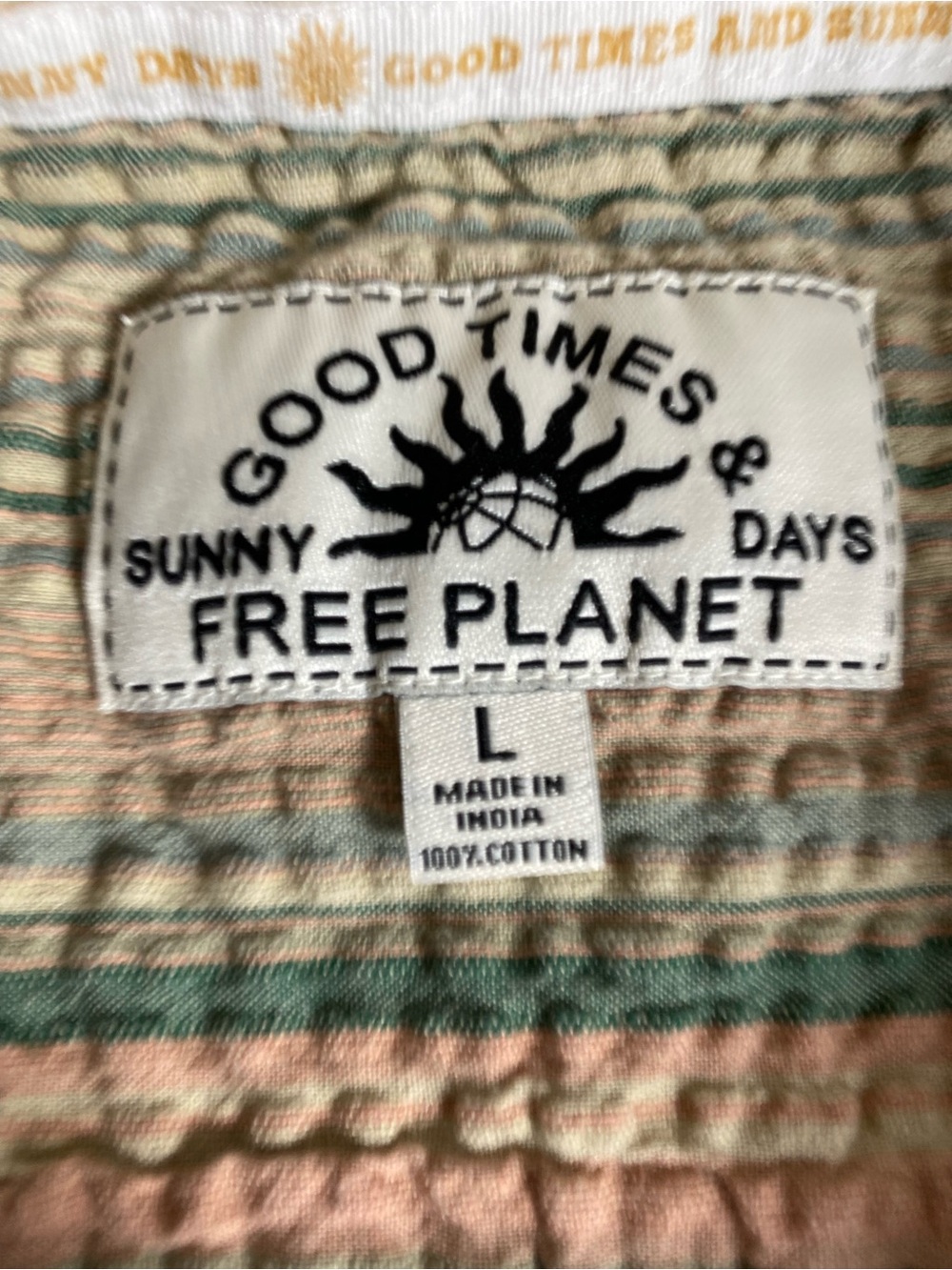 Free Planet Striped 100% Cotton Short-Sleeve Button-Up Lightweight Summer Shirt - Picture 3 of 4